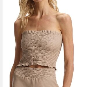 Smocked beige faux leather tube top